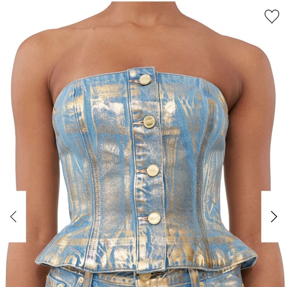 GANNI blue metallic coated denim corset - Picture 1 of 13